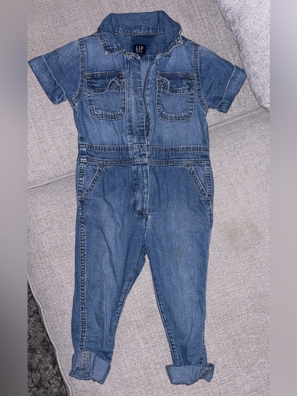 GAP Denim Short-Sleeve Jumpsuit - Blue